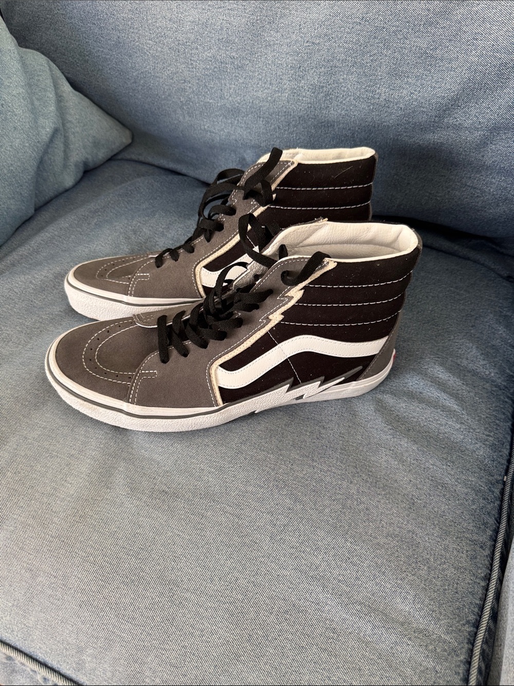Size 12 Vans Black and Gray Sk8-Hi Sneakers with White Sidestripe